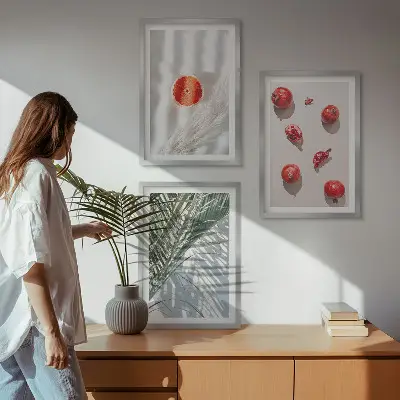 Conjunto de 3 quadros com moldura de fruta de palmeira de natal
