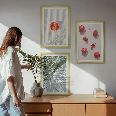 Conjunto de 3 quadros com moldura de fruta de palmeira de natal