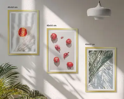 Conjunto de 3 quadros com moldura de fruta de palmeira de natal