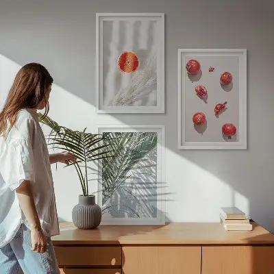 Conjunto de 3 quadros com moldura de fruta de palmeira de natal