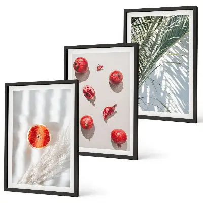 Conjunto de 3 quadros com moldura de fruta de palmeira de natal