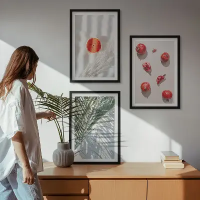 Conjunto de 3 quadros com moldura de fruta de palmeira de natal