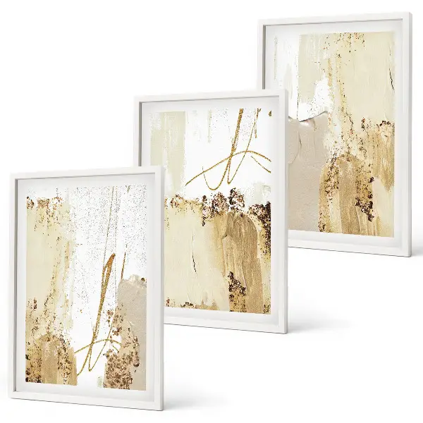 Conjunto de quadros para sala de estar com padrões abstratos em bege e branco