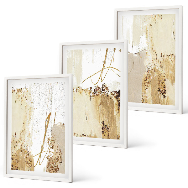 Conjunto de quadros para sala de estar Padrões abstratos em bege e branco