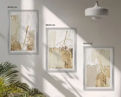 Conjunto de quadros para sala de estar com padrões abstratos em bege e branco