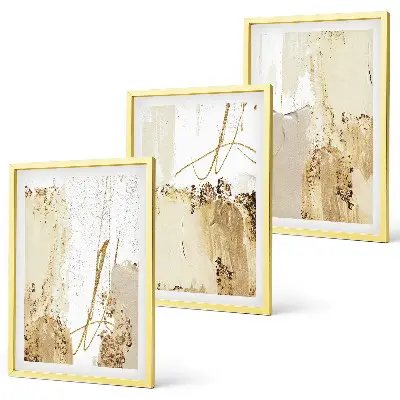 Conjunto de quadros para sala de estar com padrões abstratos em bege e branco