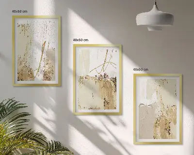 Conjunto de quadros para sala de estar com padrões abstratos em bege e branco
