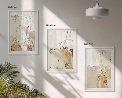 Conjunto de quadros para sala de estar com padrões abstratos em bege e branco