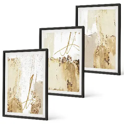 Conjunto de quadros para sala de estar com padrões abstratos em bege e branco