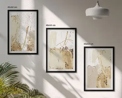 Conjunto de quadros para sala de estar com padrões abstratos em bege e branco
