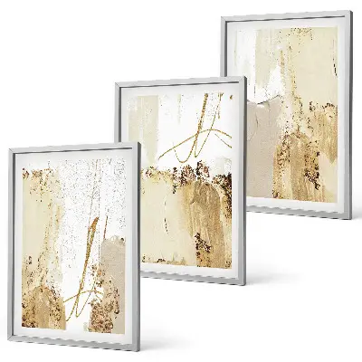 Conjunto de quadros para sala de estar com padrões abstratos em bege e branco