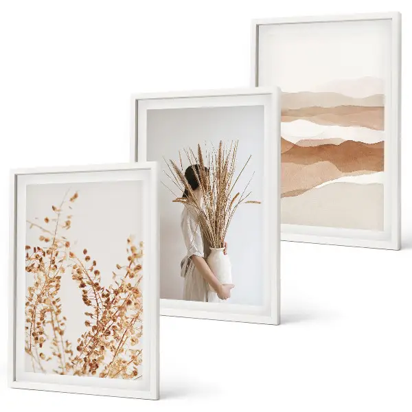 Conjunto de quadros para sala de estar com motivos florais rústicos estilo boho