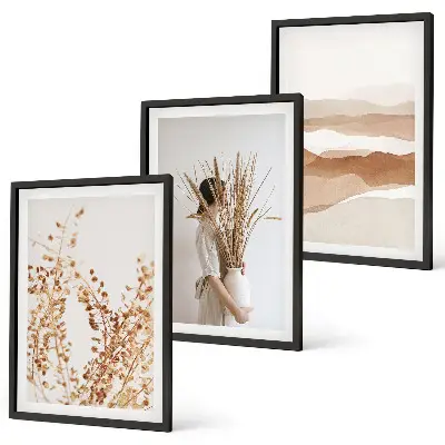 Conjunto de quadros para sala de estar com motivos florais rústicos estilo boho