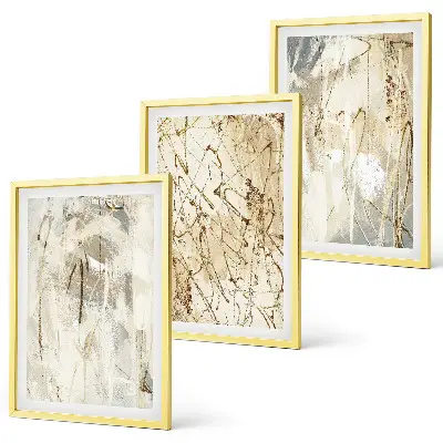 Composição de quadros moderna com padrões abstratos em tons de bege e cinza