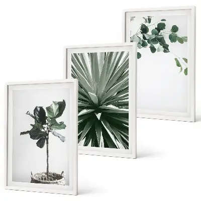 Conjunto de 3 quadros com moldura com arte de minimalismo de plantas verdes