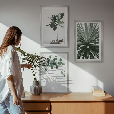 Conjunto de 3 quadros com moldura minimalismo de plantas verdes