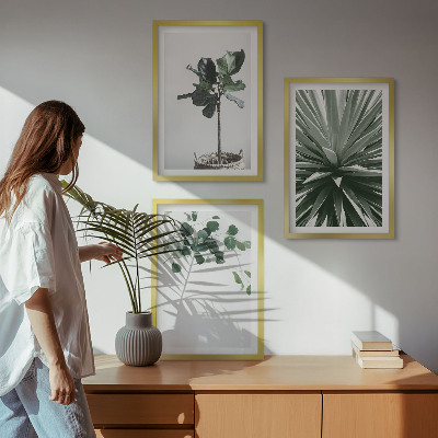 Conjunto de 3 quadros com moldura minimalismo de plantas verdes