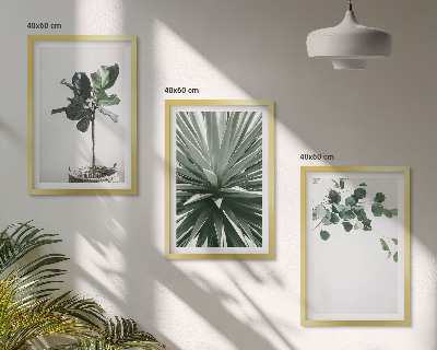 Conjunto de 3 quadros com moldura minimalismo de plantas verdes