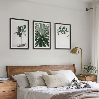 Conjunto de 3 quadros com moldura minimalismo de plantas verdes