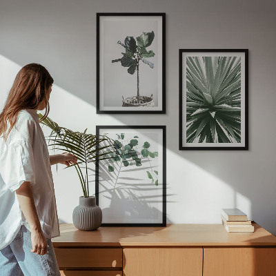 Conjunto de 3 quadros com moldura minimalismo de plantas verdes