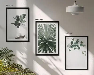 Conjunto de 3 quadros com moldura com arte de minimalismo de plantas verdes