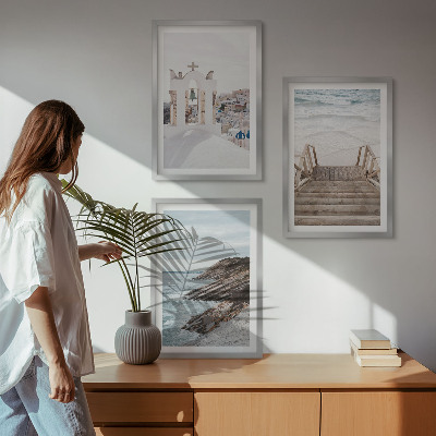 Conjunto de quadros para sala de estar Arquitetura marítima de Santorini