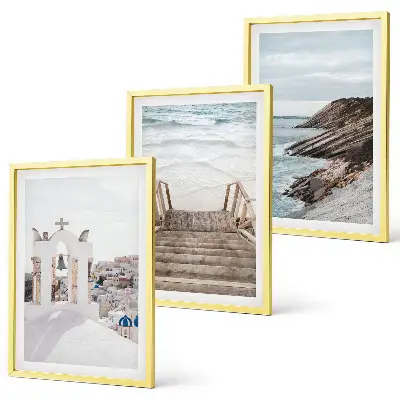 Conjunto de quadros para sala de estar com tema de arquitetura marítima de Santorini