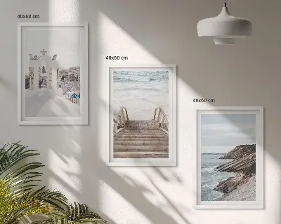 Conjunto de quadros para sala de estar com tema de arquitetura marítima de Santorini