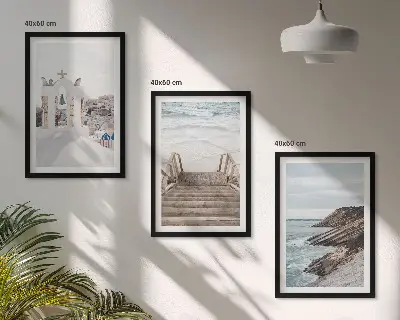 Conjunto de quadros para sala de estar com tema de arquitetura marítima de Santorini