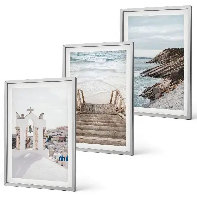 Conjunto de quadros para sala de estar com tema de arquitetura marítima de Santorini