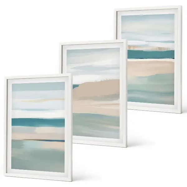 Composição de quadros moderna com paisagens azuis abstratas