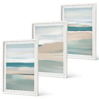 Composição de quadros moderna com paisagens azuis abstratas