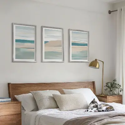 Composição de quadros moderna com paisagens azuis abstratas