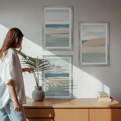 Composição de quadros moderna com paisagens azuis abstratas