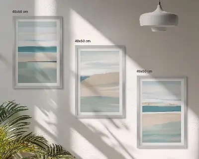 Composição de quadros moderna com paisagens azuis abstratas