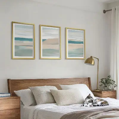 Composição de quadros moderna com paisagens azuis abstratas