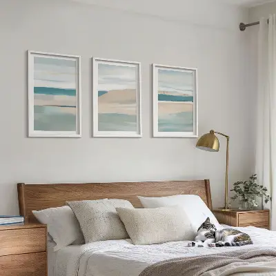 Composição de quadros moderna com paisagens azuis abstratas