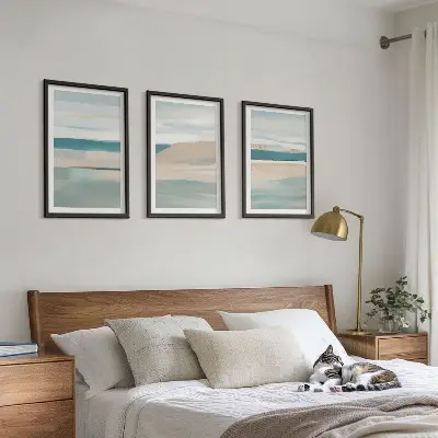 Composição de quadros moderna com paisagens azuis abstratas