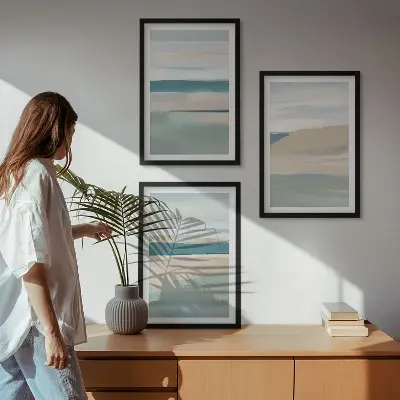 Composição de quadros moderna com paisagens azuis abstratas