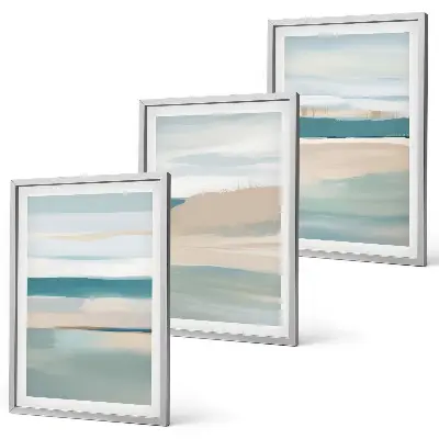 Composição de quadros moderna com paisagens azuis abstratas