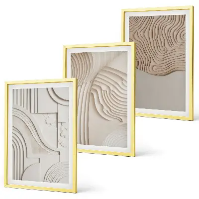 Conjunto de 3 quadros com moldura com padrões abstratos em bege e branco