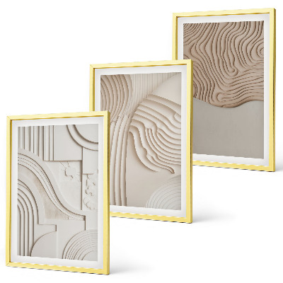 Conjunto de 3 quadros com moldura Padrões abstratos em bege e branco