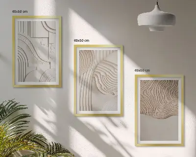 Conjunto de 3 quadros com moldura com padrões abstratos em bege e branco