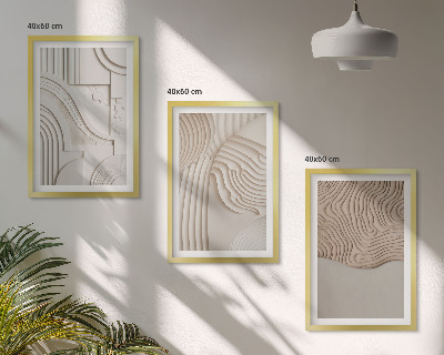 Conjunto de 3 quadros com moldura Padrões abstratos em bege e branco