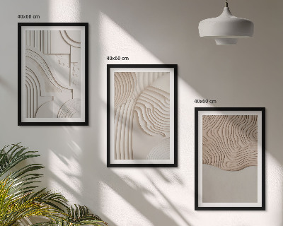 Conjunto de 3 quadros com moldura Padrões abstratos em bege e branco