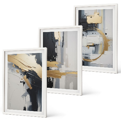 Conjunto de quadros para sala de estar Pintura abstrata em preto e branco