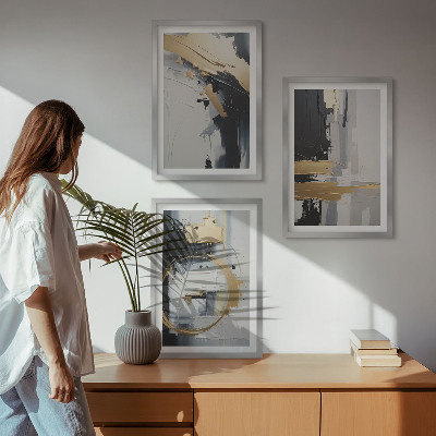 Conjunto de quadros para sala de estar Pintura abstrata em preto e branco