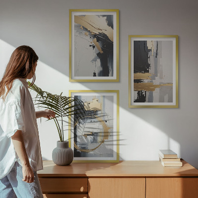 Conjunto de quadros para sala de estar Pintura abstrata em preto e branco