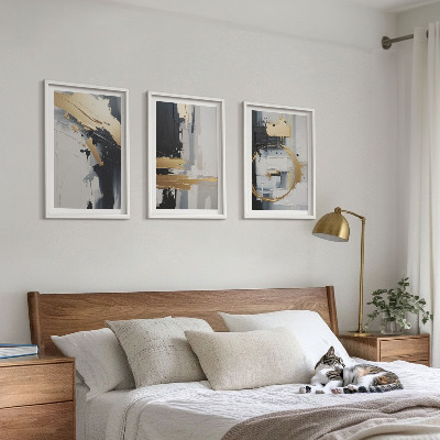 Conjunto de quadros para sala de estar Pintura abstrata em preto e branco