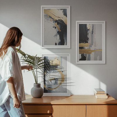 Conjunto de quadros para sala de estar Pintura abstrata em preto e branco